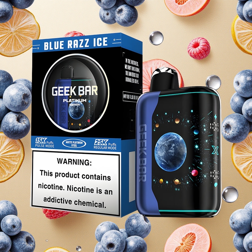 GEEK BAR Platinum Edition 25000 Puffs Blue Razz Ice Aço Platina Premium 20mL Brasil Atacado