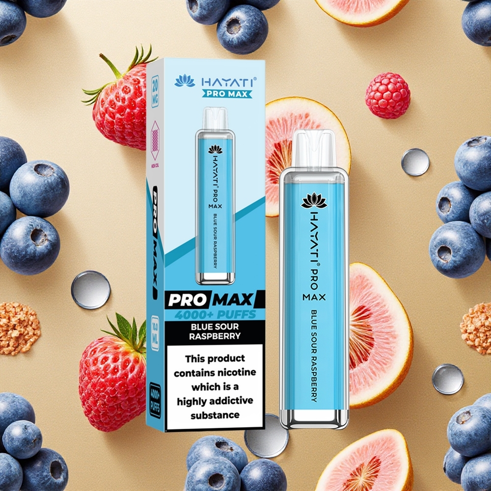 Hayati Pro Max 4000 Puffs Azedo Framboesa Azul Bateria Recarregável Brasil Atacado