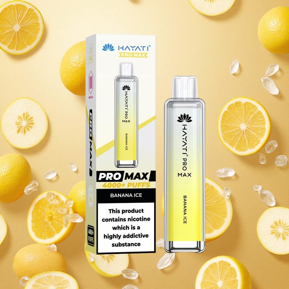 Hayati Pro Max 4000 Puffs Banana Ice Bateria Recarregável 1400mAh Brasil Atacado