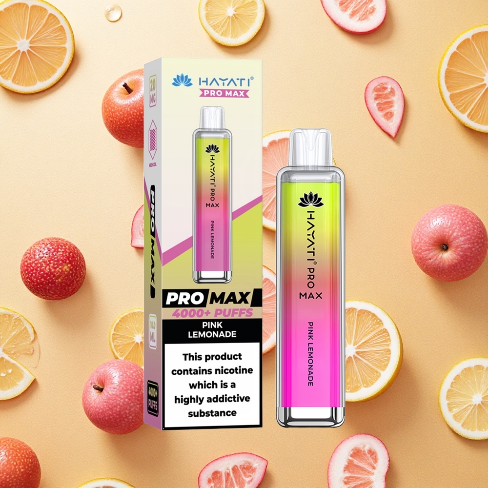 Hayati Pro Max 4000 Puffs Limão Rosa Vape Descartável Bateria Recarregável Brasil Atacado