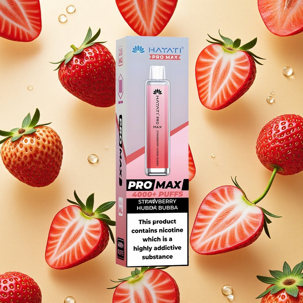 Hayati Pro Max 4000 Puffs Morango Hubba Bubba Bateria Recarregável Brasil Atacado