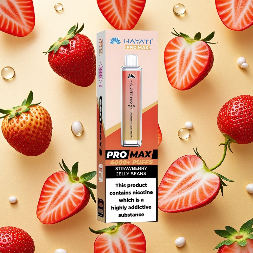 Hayati Pro Max 4000 Puffs Morango Jelly Beans Recarregável Brasil Atacado