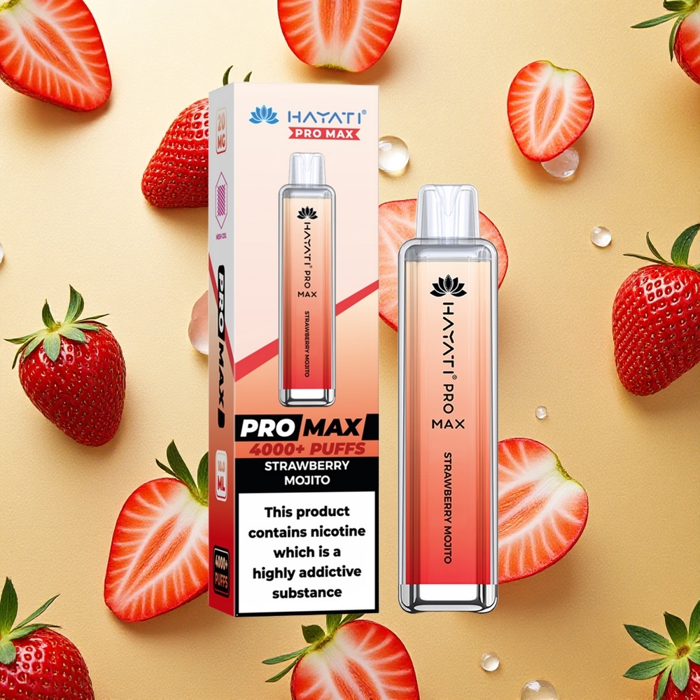 Hayati Pro Max 4000 Puffs Sabor Morango Mojito Bateria Recarregável 1400mAh Brasil Atacado