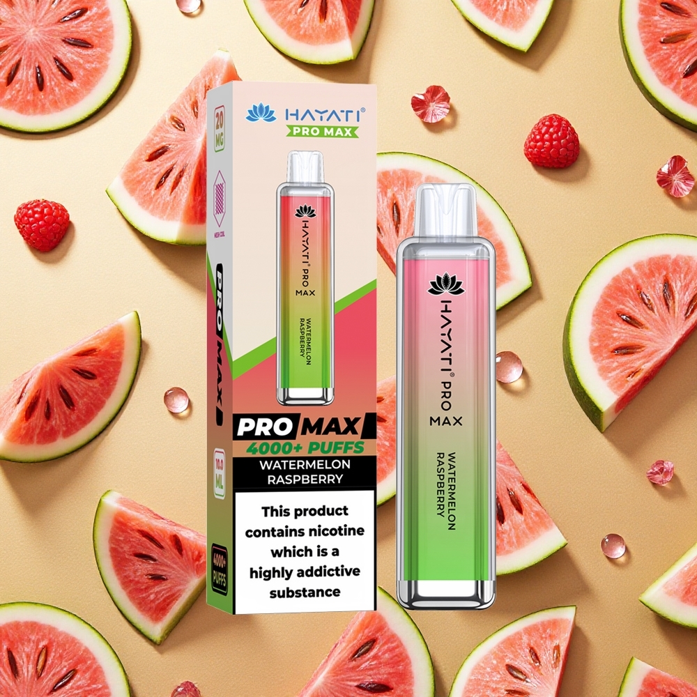 Hayati Pro Max 4000 Puffs Vape Descartável Melancia Framboesa Bateria Recarregável Brasil Atacado
