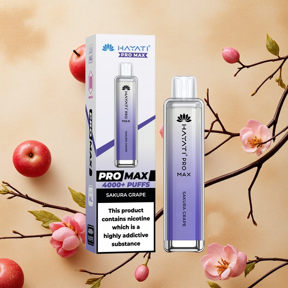 Hayati Pro Max 4000 Puffs Vape Descartável Sakura Uva Bateria Recarregável 1400mAh Brasil Atacado