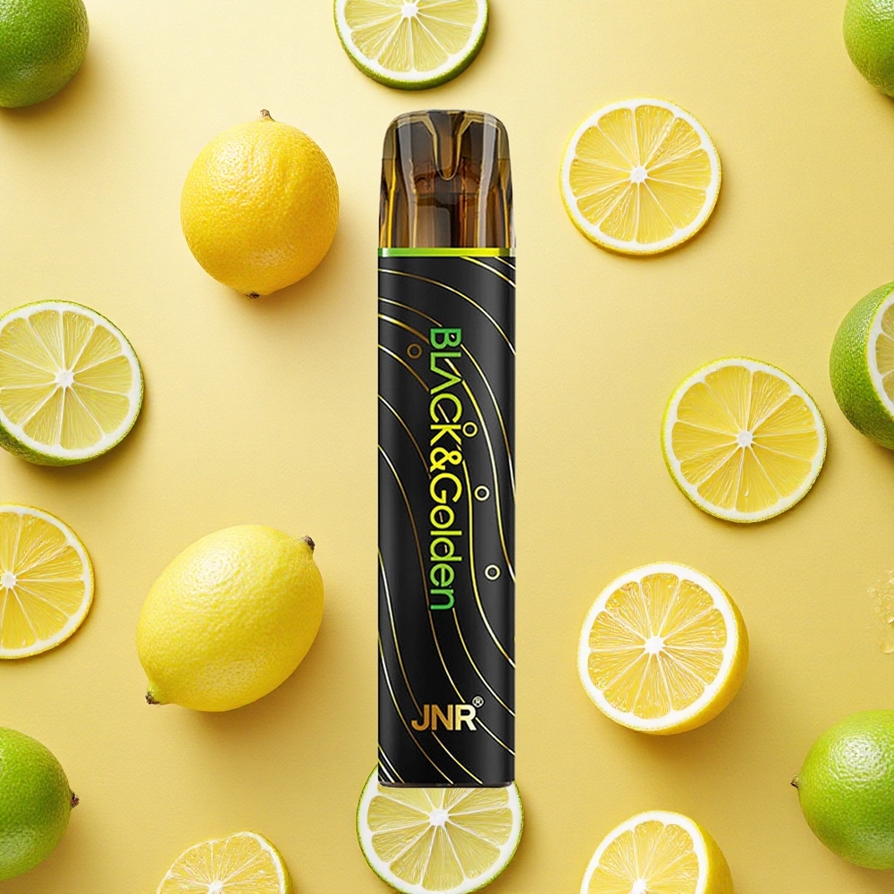 JNR Black&Golden 600+200 Puffs Limão & Lima 2ml Sem Recarga Nicotina 2% Brasil Atacado