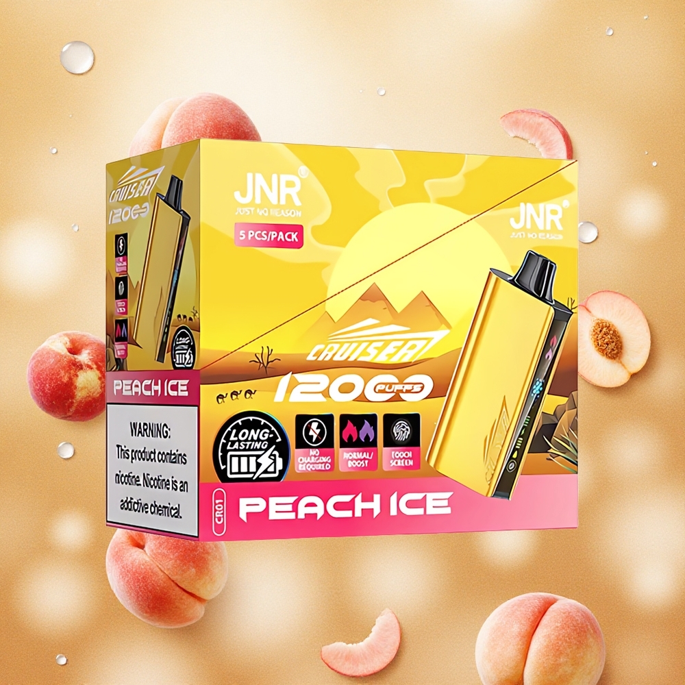 JNR Cruiser 12000 Puffs Pêssego Gelo Tela Animada Brasil Atacado