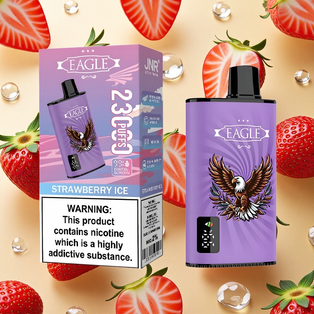 JNR EAGLE Smart 23000 Puffs Vape Descartável Morango Gelo Tela Digital Brasil Atacado
