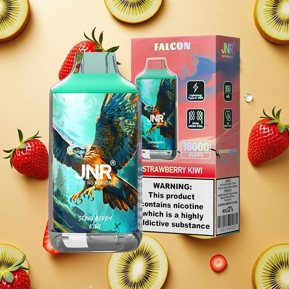 JNR Falcon 16000 Puffs Morango Kiwi 22ml Dual Mesh Coil Brasil Atacado
