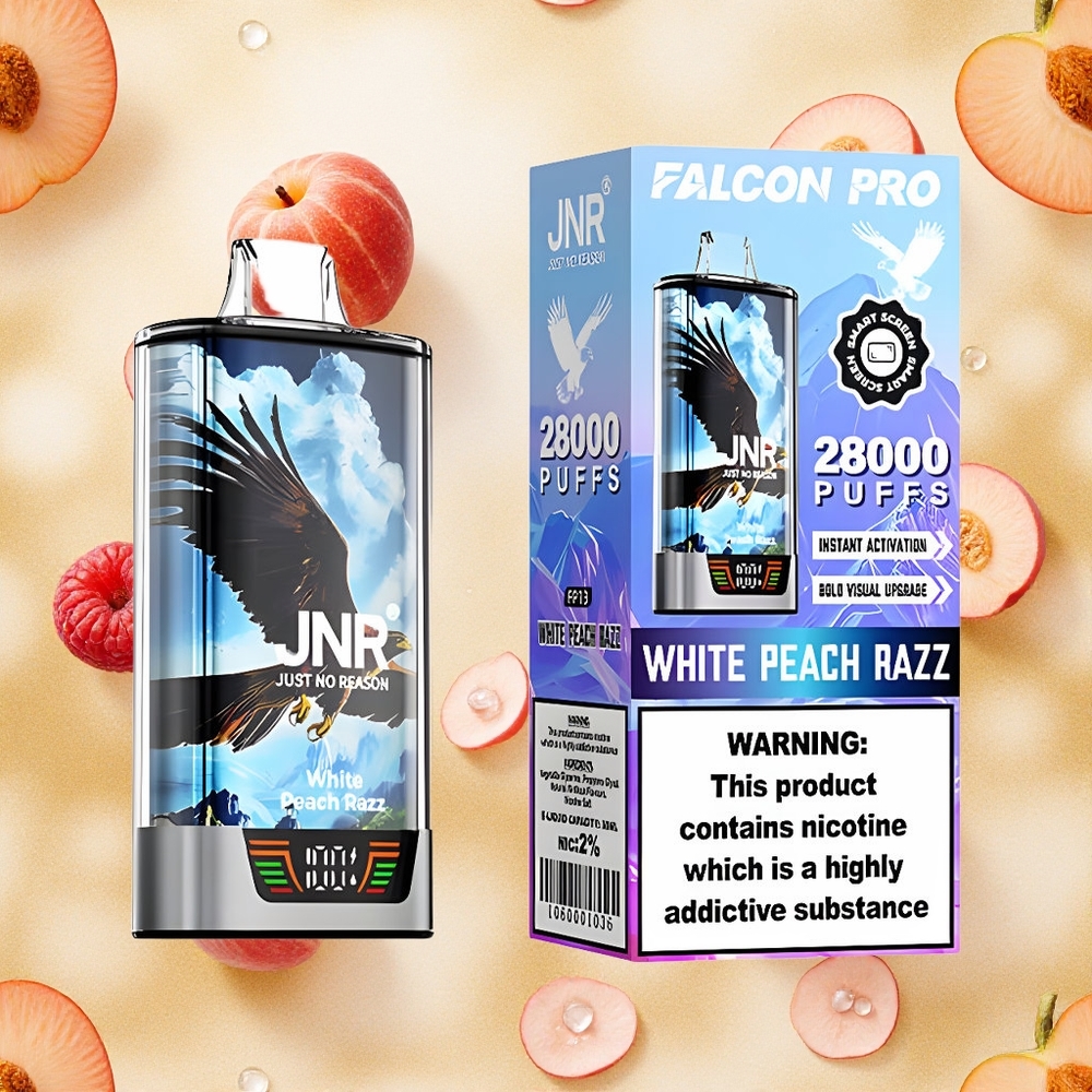 JNR Falcon Pro 28000 Puffos Pêssego Branco Razz Bateria 950mAh Brasil Atacado