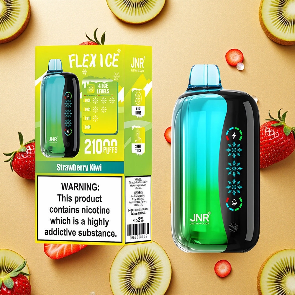 JNR Flex Ice 21000 Puffs Descartável Vape Morango Kiwi Tela Sensível ao Toque Brasil Atacado