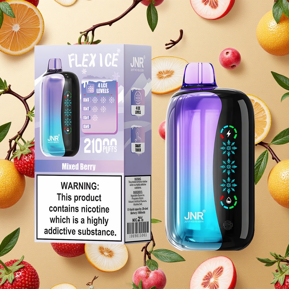 JNR Flex Ice 21000 Puffs Vape Descartável Frutas Vermelhas Misturadas Tela Touch Brasil Atacado