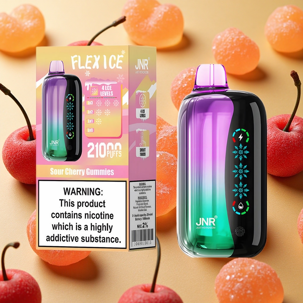 JNR Flex Ice 21000 Puffs Vapeira Descartável Gomas de Cereja Azeda Tela Sensível ao Toque Brasil Atacado