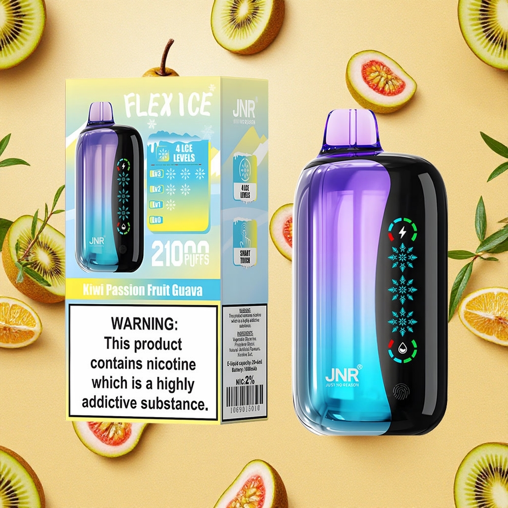 JNR Flex Ice 21000 Puffs Vaporizador Descartável Kiwi Maracujá Goiaba Tela Sensível ao Toque Brasil Atacado