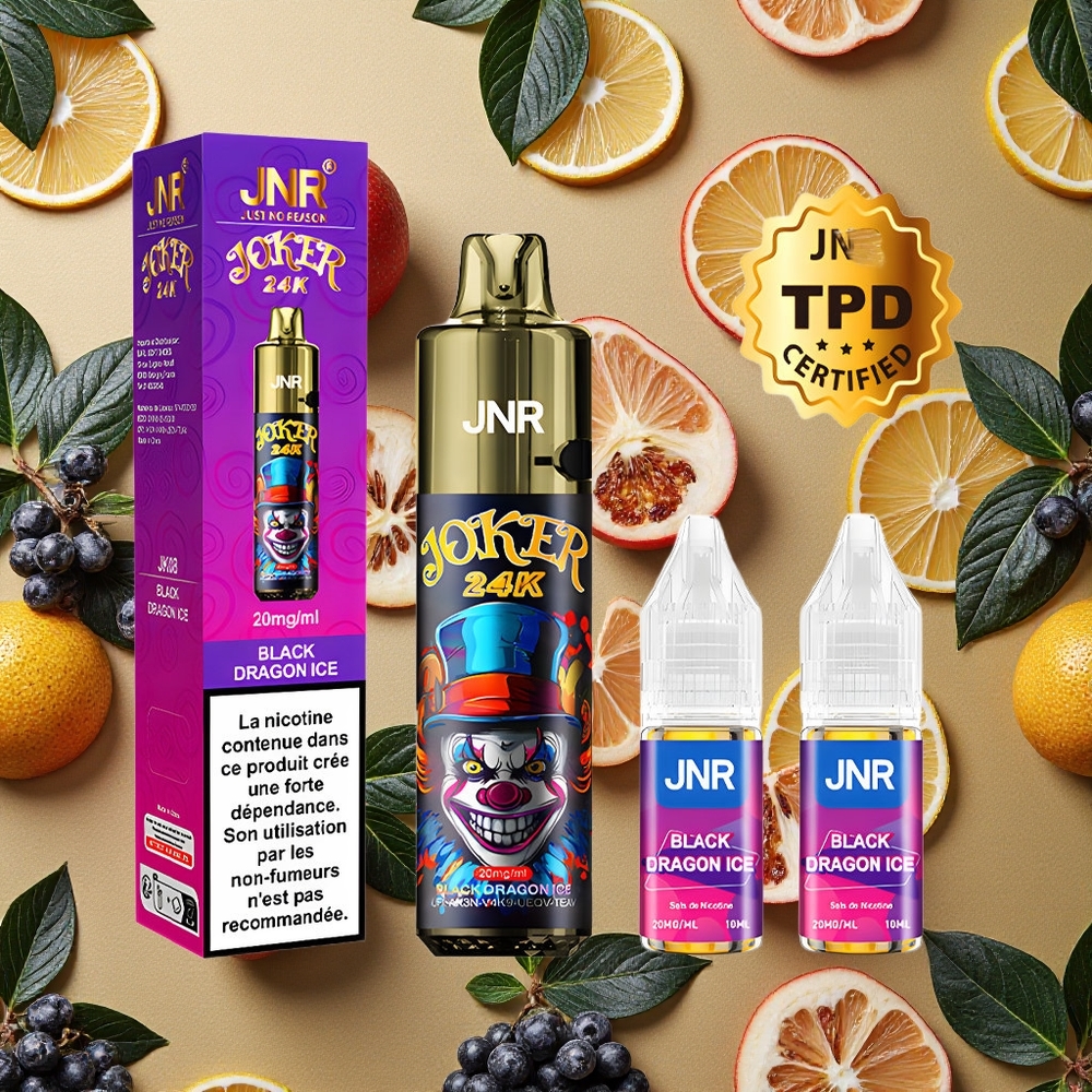 JNR Joker 24000 Puffs Dragão Negro Gelo 2+10ml Recarregável Brasil Atacado
