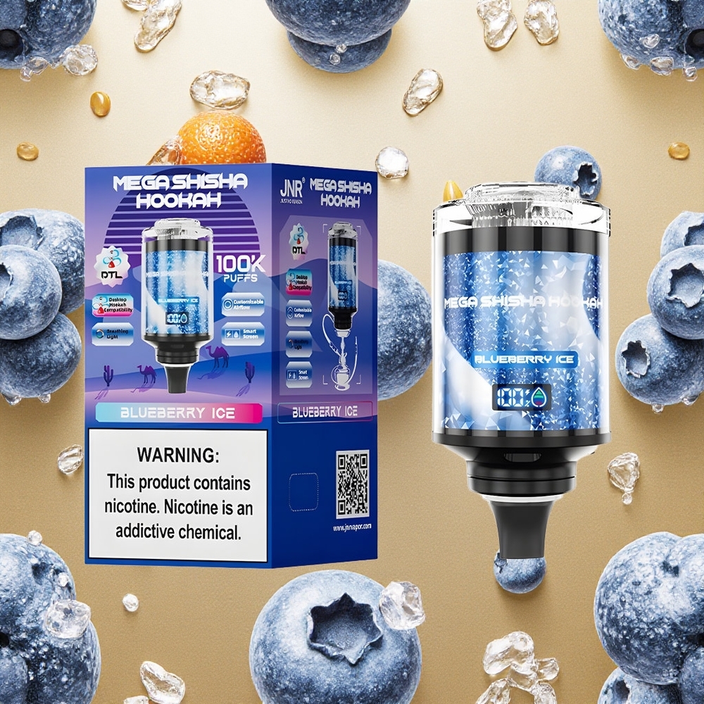JNR Mega Shisha Hookah 100K 100000 Puffs 60ml Mirtilo Gelo Interactive Smart Screen Brasil Atacado
