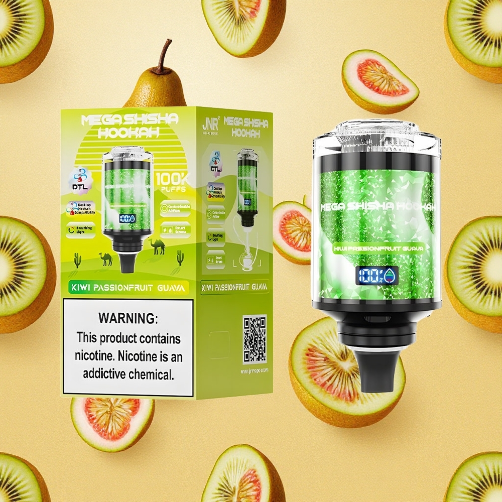 JNR Mega Shisha Hookah 100K 100000 Puffs Kiwi Maracujá Goiaba Tela Interativa Inteligente Brasil Atacado