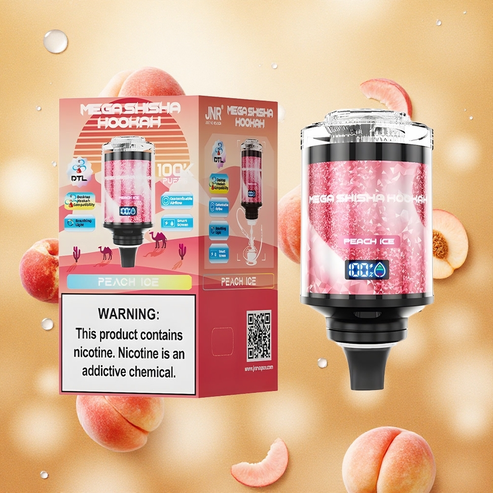 JNR Mega Shisha Hookah 100K 100000 Puffs Pêssego Gelo 60ml Capacidade de Líquido Brasil Atacado
