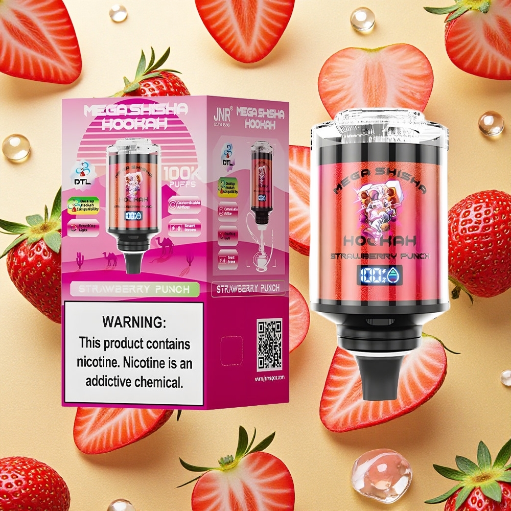 JNR Mega Shisha Hookah 100K 100000 Puffs Punch de Morango Compatibilidade com Desktop Brasil Atacado
