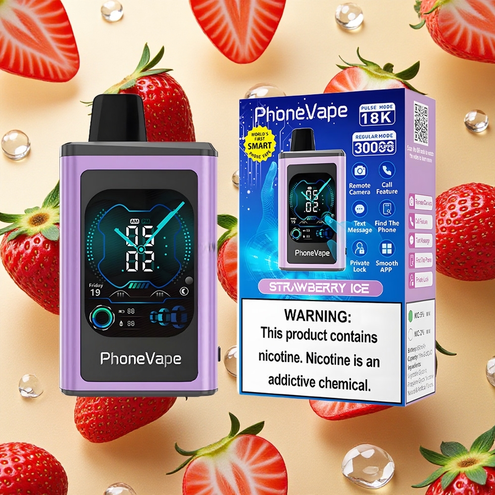 JNR PhoneVape 30000 Puffs Vape Descartável Morango Gelo Bateria Recarregável 850mAh Tipo-C Brasil Atacado