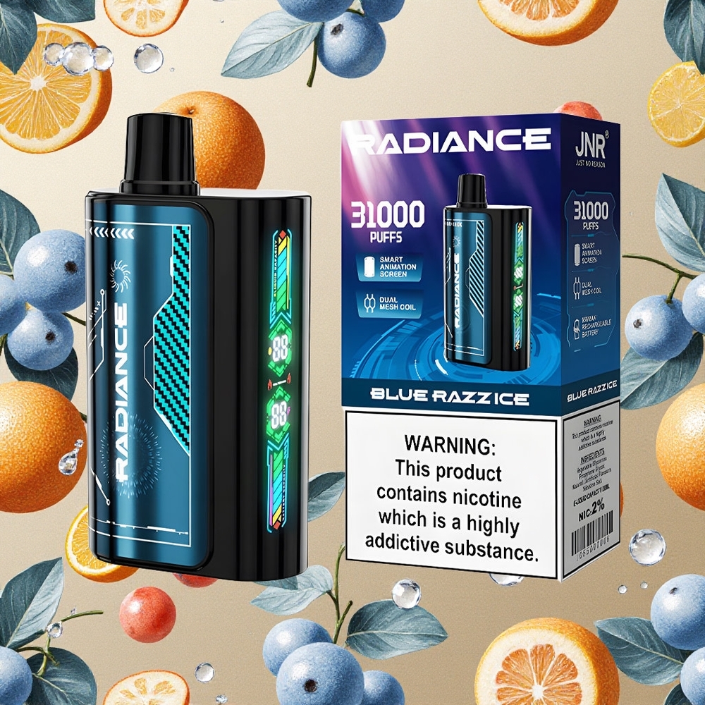 JNR Radiance 31000 Puffs Blue Razz Ice Tela Inteligente de Animação Brasil Atacado