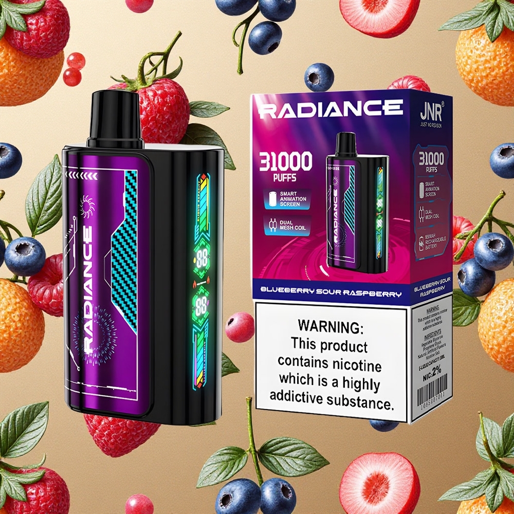 JNR Radiance 31000 Puffs Mirtilo Framboesa Azeda Tela Inteligente Animada Brasil Atacado