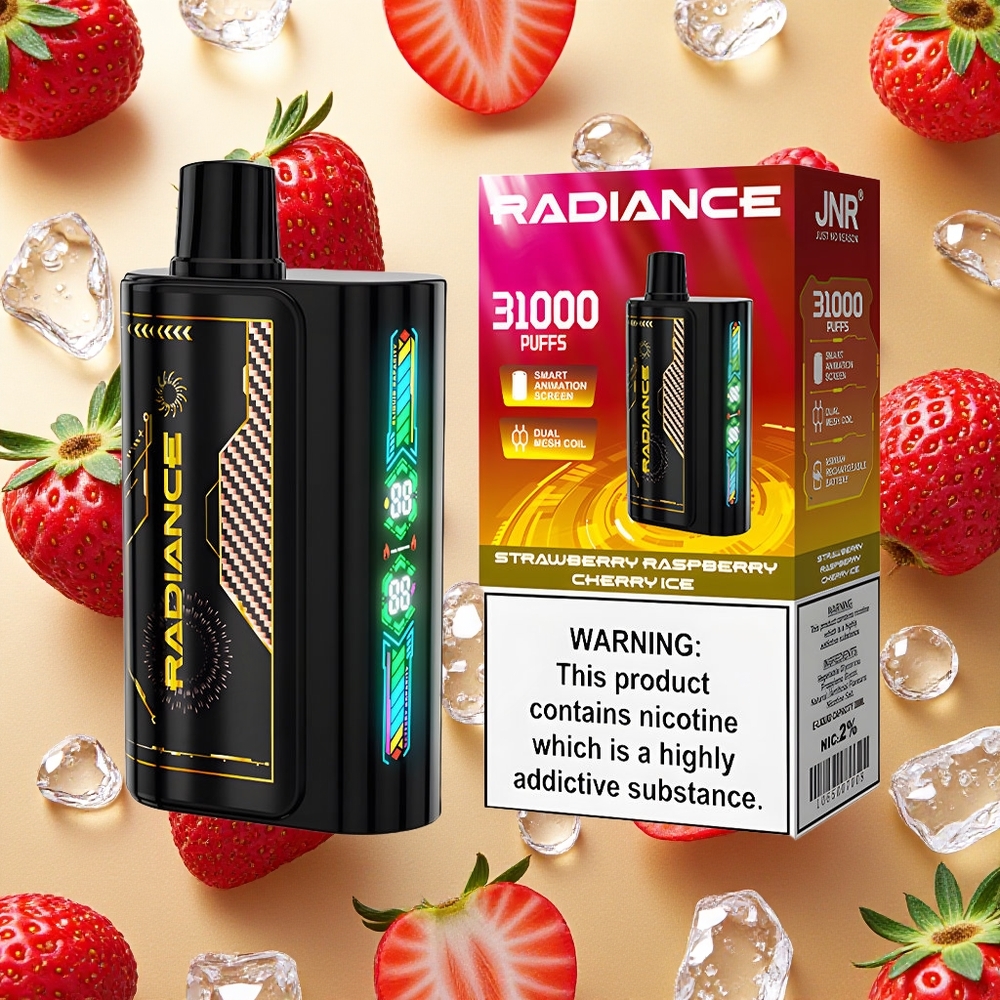JNR Radiance 31000 Puffs Morango Framboesa Cereja Gelo Tela Inteligente de Animação Brasil Atacado