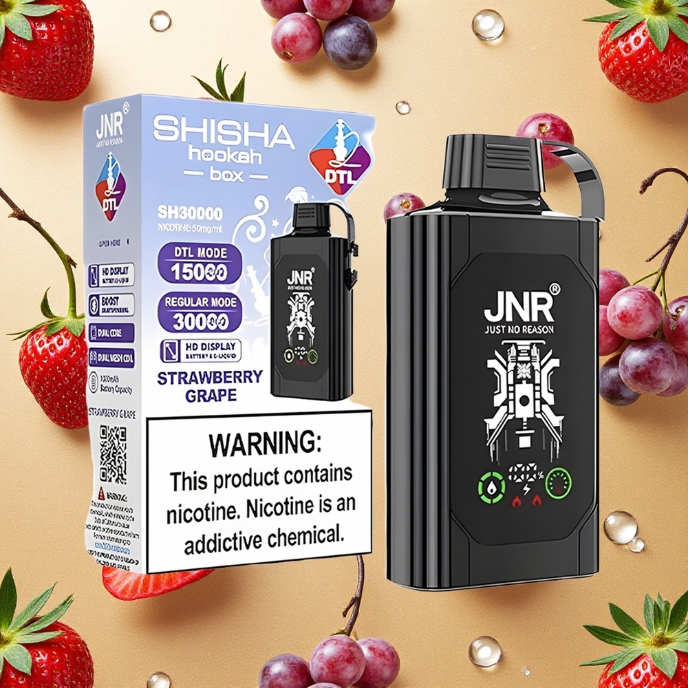 JNR Shisha Hookah Box 20500 Puffs Morango Uva Dual Mesh Coil & Dual Core 25ml Brasil Atacado