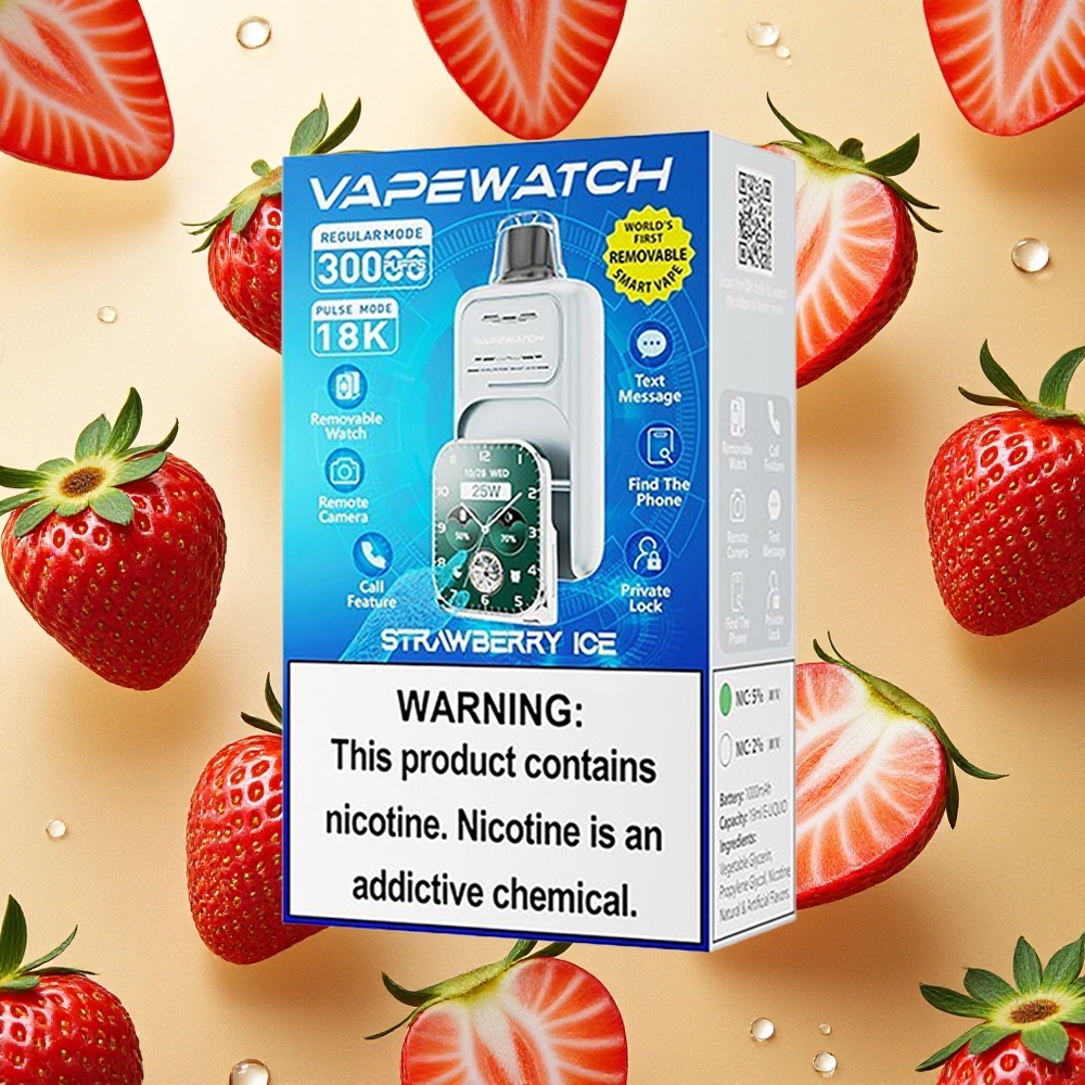 JNR VapeWatch 30000 Puffs Morango Gelo 19mL E-líquido Dual Mesh Coil Brasil Atacado