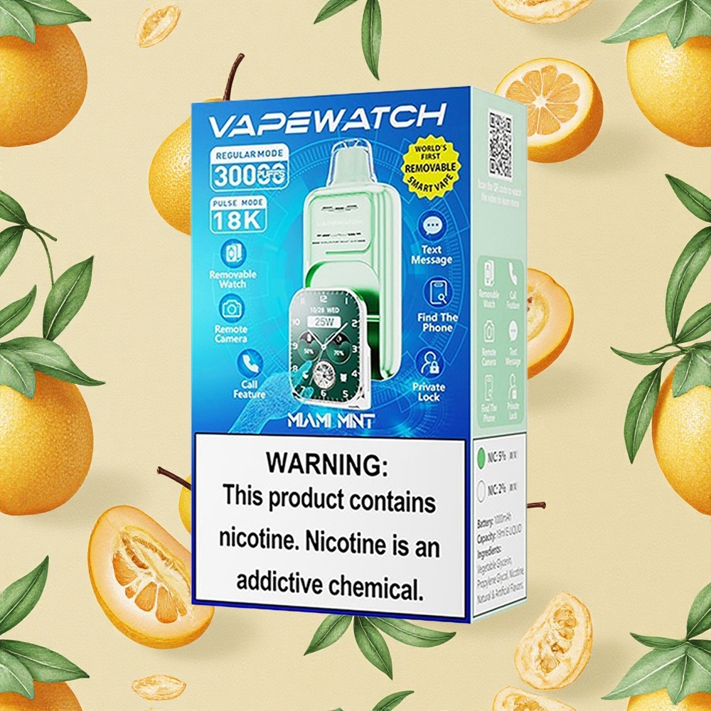 JNR VapeWatch 30000 Puffs Sabor Menta Miami 1000mAh Brasil Atacado