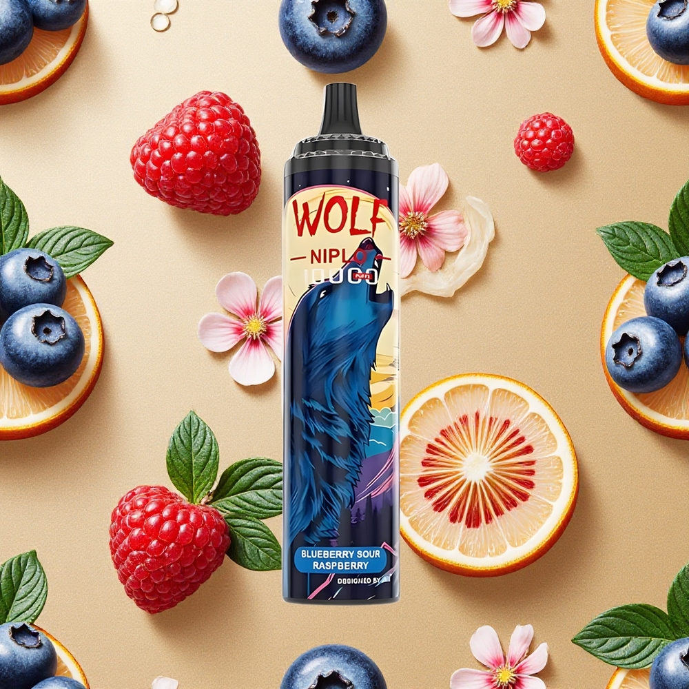 JNR Wolf Niplo 10000 Puffs Mirtilo Framboesa Azeda 20ml 0% 2% 5% Nicotina Brasil Atacado